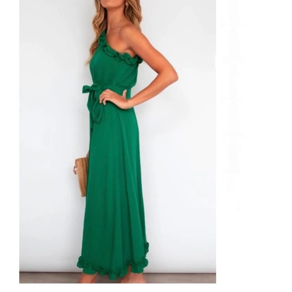 Celestedress Ruffle One Shoulder Dress, NWOT, L, Green - Picture 2 of 6
